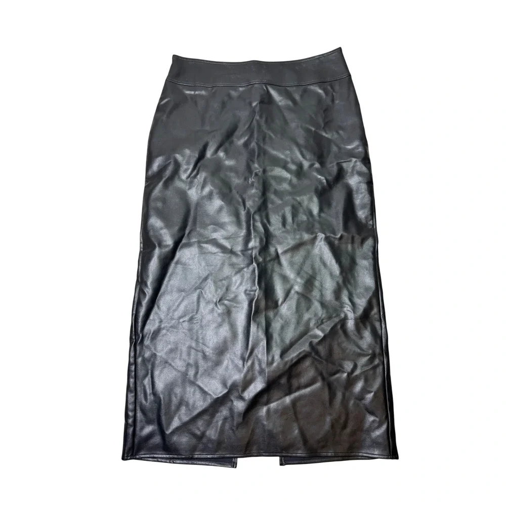 Maeve by Anthropologie Faux Leather Pencil Maxi Skirt Black Size L Boho Grunge